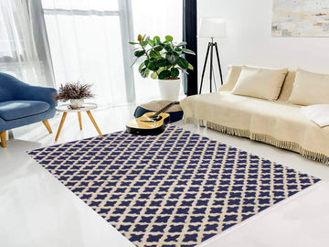 handmade Modern Moroccan Hi Blue Ivory Hand Knotted RECTANGLE 100% WOOL area rug 5x7